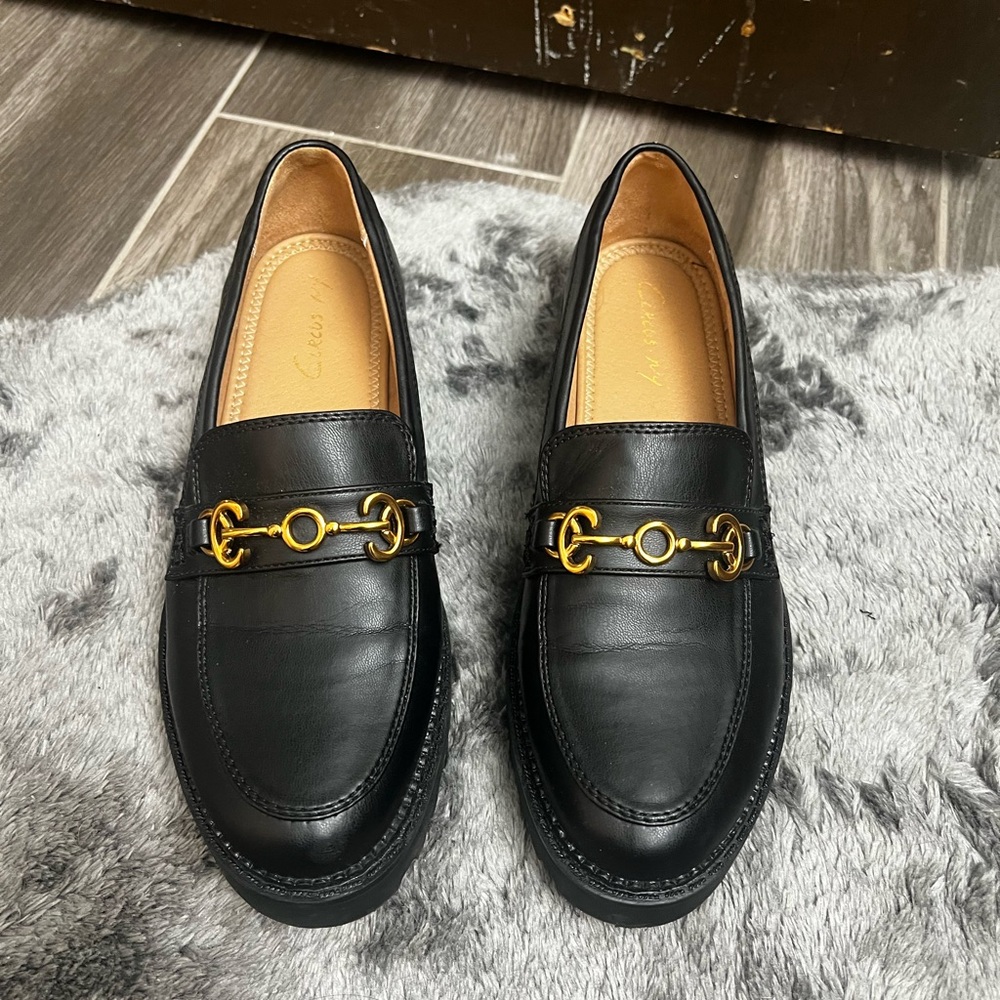 Circus by Sam Edelman Black Loafers with Gold Accents